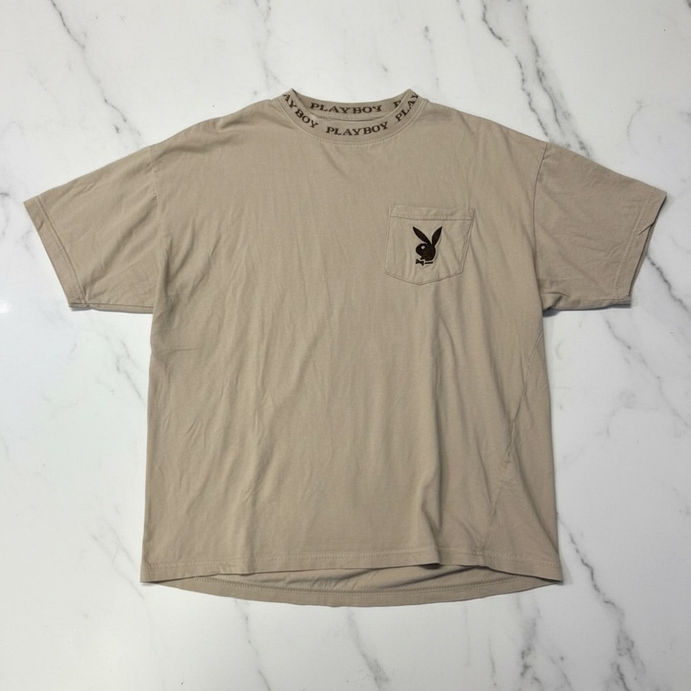 PLAYBOY Beige Short Sleeve Men's Tee - Picture 1 of 2